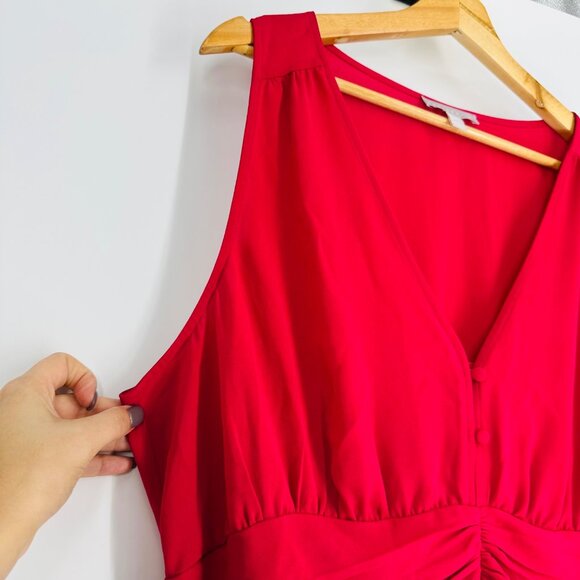 Chelsea 28 Dark Pink V-Neck Sleeveless Button Front Ruched Zip Peplum Blouse XXL - Picture 7 of 8